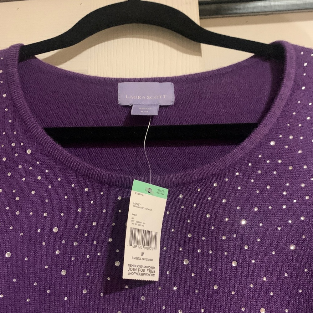 Laura Scott Super Soft Starry Night purple Sweater with Jewels / Gems - Picture 3 of 4